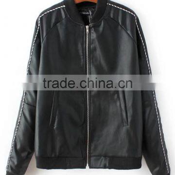 Runwaylover EY1044C Embroidery Basic Jacket Coat Winter 2016 Zipper PU Leather Jacket Women Cool Pockets Motorcycle Jackets