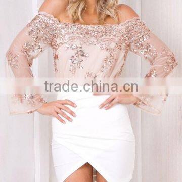 Runwaylover 116 New Design 2017 Ladies Sexy Off-Shoulder Sequins Embroidery Bodysuits photo-3
