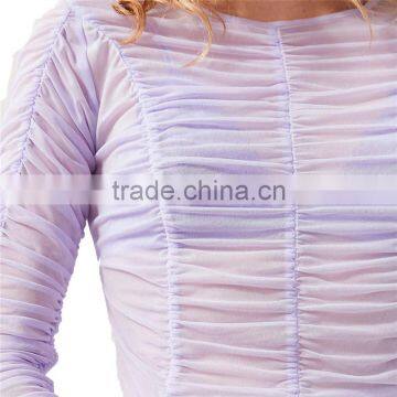 2017 OEM Sheer Minimal-femme Long Sleeves Ruched Fancy Blouse photo-5