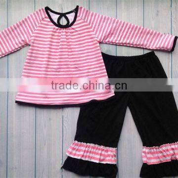 Manufacturer sale custom design pink stripe kids girls t-shirt outfits