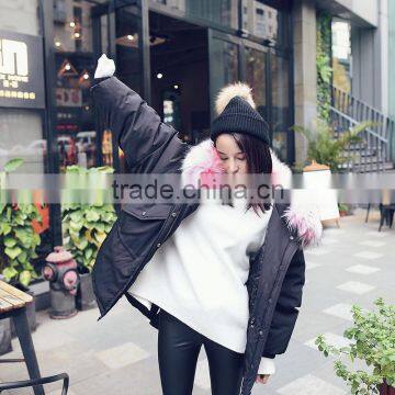B22687A Korea Fashion Pink Big Fur Collar Long Down Jacket