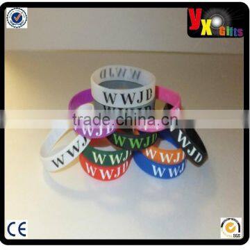 WWJD inspirational wristbands durable silicone (front/back text) 15 colors!