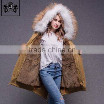 2017 new adults jacket women winter rabbit fur lined parka coat jacket with fox raccoon fur hood