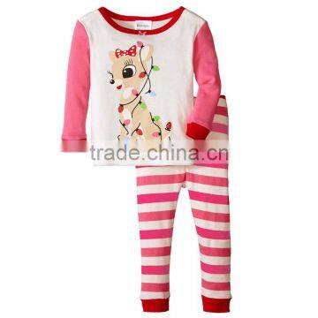 Children clothing sets fancy reindeer pattern kids christmas pajamas wholesale