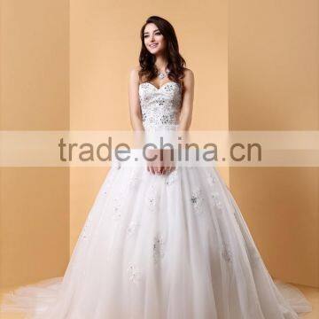 Princess Wedding Dress Lacy Look Court Train Strapless Off-The-Shoulder bridal gown P050