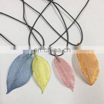 2017 New Colors Fashion Women Gold Natural Real Leaf Pendant Necklace