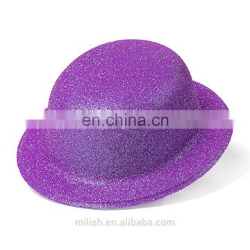 MH-2143 Classic Party kit PVC Plain Purple Glitter Plastic Top Bowler Derby Hat