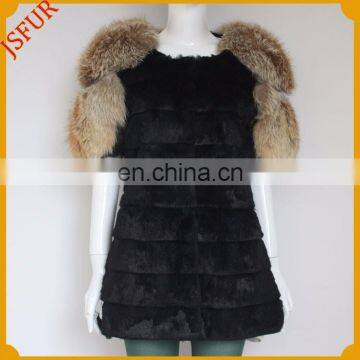 New Fashion Red Fox Fur Short Sleeve Coat With Real Rabbit Fur