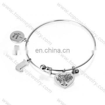 2017 Wholesale stainless steel heart letter bracelet for tree of life