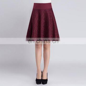 T-SK520 China Clothes Marron Lace Midi Elegant Womens A Line Skirt photo-2
