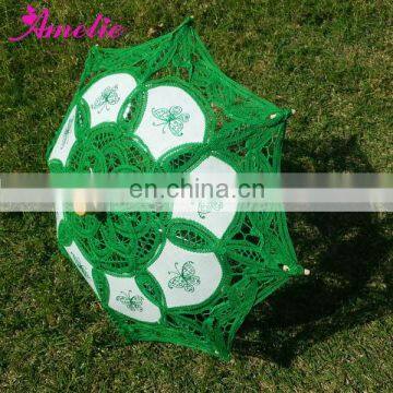Green small lace parasol umbrella with butterfly emboridery