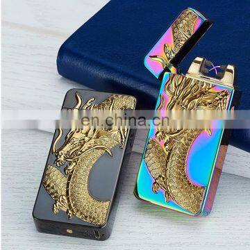 Three-dimensional Relief Double Arc Pulse Windproof USB Charging Cigarette Lighter