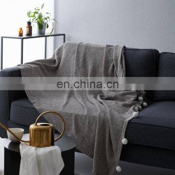 RAWHOUSE New Design Knitted Gray Cotton Throw Blanket With Pom Poms photo-6