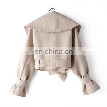 TWOTWINSTYLE Women's Jacket PU Leather Bow Long Sleeve Thick Short Females Coat 2020 photo-7