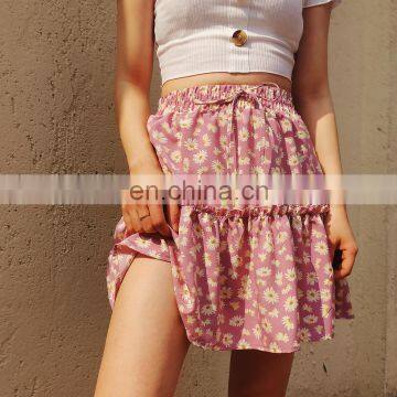 Women's Chiffon Young Girl's Floral Short Skirt 2020 Amazon Summer Small Daisy Print Elastic Waist Skirt Women