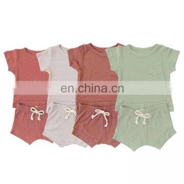 Solid Color Summer Pajamas Suits Short Sleeve Baby Pajamas Set photo-6