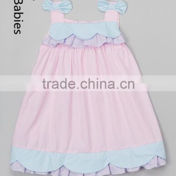 Children summer midi dresses 2016 pink and blue ruffle swing dress