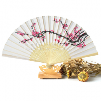 Chinese Feng Shui Painting Plum Blossom Silk Fan Chinese Classical Folding Fan Wedding Folding Fan Single Cloth Fan Japanese Fan Gift Wholesale
