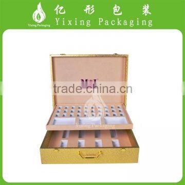 Fancy design gold leather wooden box for cosmetic