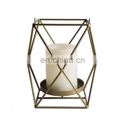 home decor rose gold candle holder Geometric iron wire wedding brass lantern candle holder