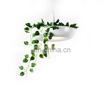 40cm Diameter Pendant Light White Disc Chandelier With Simulation Plant