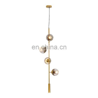 Nordic Long Chandelier Lighting Glass Ball Golden Magic Bean Molecular LED Pendant Light Fixture