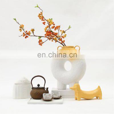 Nordic Table Decoration Matt Grey Modern Ceramic Hollow Circle Donut Vase