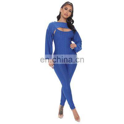 Factory customized brand spring and autumn women's 3-piece jacquard long-sleeved fashion casual plus size sports suit