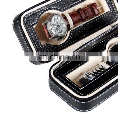 Custom Portable Black Two Piece Watch PU Leather Zipper Bag Pocket Watch Box photo-3