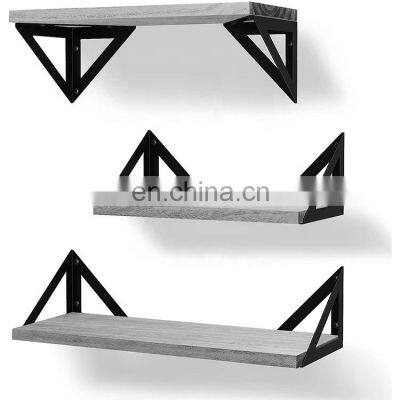 Metal Shelf Rustic Wood Home Decoration Floating Shelves Set Wall Mounted Shelves photo-2