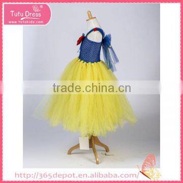Softtextile Yarn Bright Yellow Bowknot Tutu Fluffy Voile Girl's Dress Children Frocks Designs photo-2