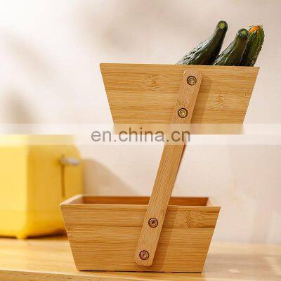 Durable Bamboo Countertop Basket Bowl Holder Wooden Cabinet Corner Rack for Plate 2-Tier Kitchen Shelf Storage photo-4