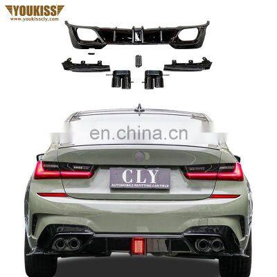 Genuine Gloss Black Diffuser For 3 Series G20 G28 Racing Rear lip rear diffuser with exhaust pipe tips