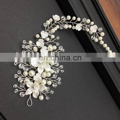 Flower Headwear Wedding Headband for Bride Crystal Pearls Women Tiara Bridal Headpieces Hair Jewelry Accessories photo-3