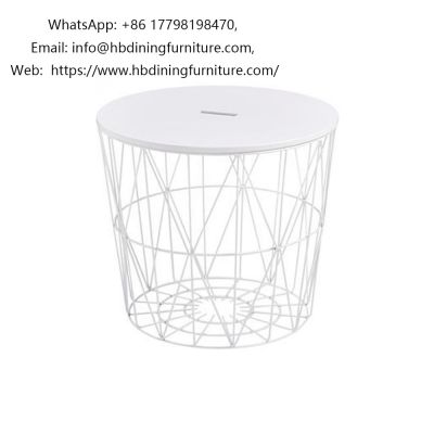 White wire storage MDF small round table