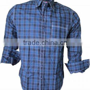 Mens cotton checked long sleeve pockets shirt