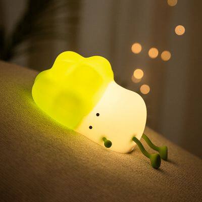 Lying Cabbage Night Light, Soft Animal Silicone Night Light for Kids Room Bedroom, Portable USB Rechargeable Baby Night Light photo-2