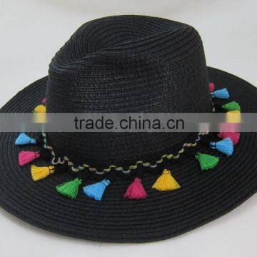 Hot sale paper braid& knit tassel panama hat for sale