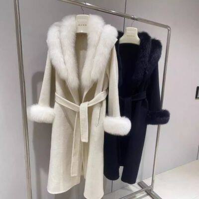 Double-sided Wool Wool Cashmere Coat for Women 2024 Autumn and Winter New Fox Fur Collar Mid-length Slim Fit Jacket photo-2