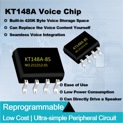 KT148A Sound Chip Voice IC One Wire UART Control 420s Built-in Memory Reprogrammable Alternative to OTP Alarm Box Audio Playback Voice Prompt Alarm