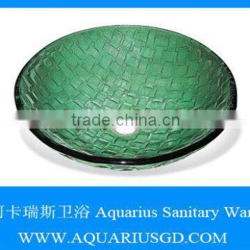 Hot Sales Green Color Glass Countertop Cloakroom Basin