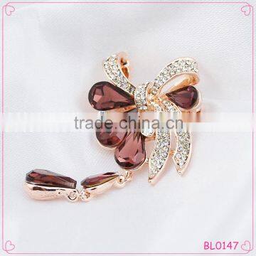 Korean Jewelry Clear Rhinestone Bowknot Crystal Tassel Brooch For Women