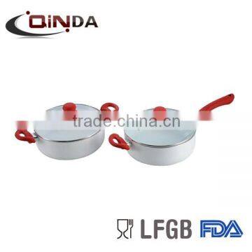 4 pcs Aluminium ceramic low sauce pot /deep frying pan with lid QD-FC102