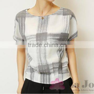 Lastest Summer Fashion Ladies Stripes Chiffon Short Sleeves T-shirt 106