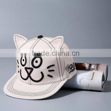 Direct Factory Wholesale Cute Sweet Cat Embroideried Flat Caps and Hats