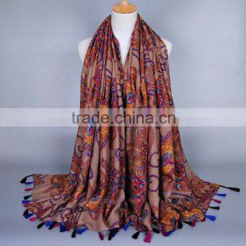 Fashion Girl Tassel Cotton Twill Paisley Scarf