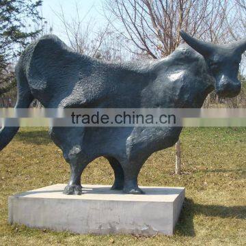 Bronze antique finish park bull sculpture