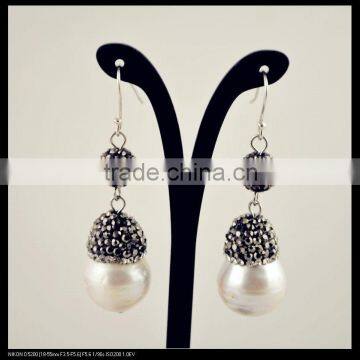 LFD-055E Wholesale Pave Rhinestone Crystal Water Drop Pearl Dangle Earrings Charms Jewelry Finding