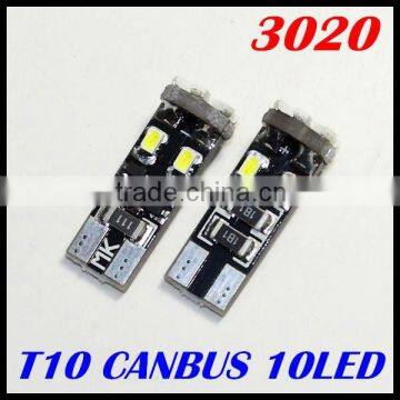 2015 new product Canbus T10 10smd 3020 LED car Light Canbus W5W 194 1206 SMD Error Free White Light Bulbs