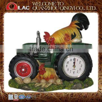 resin rooster on tractor clock figurine garden gift